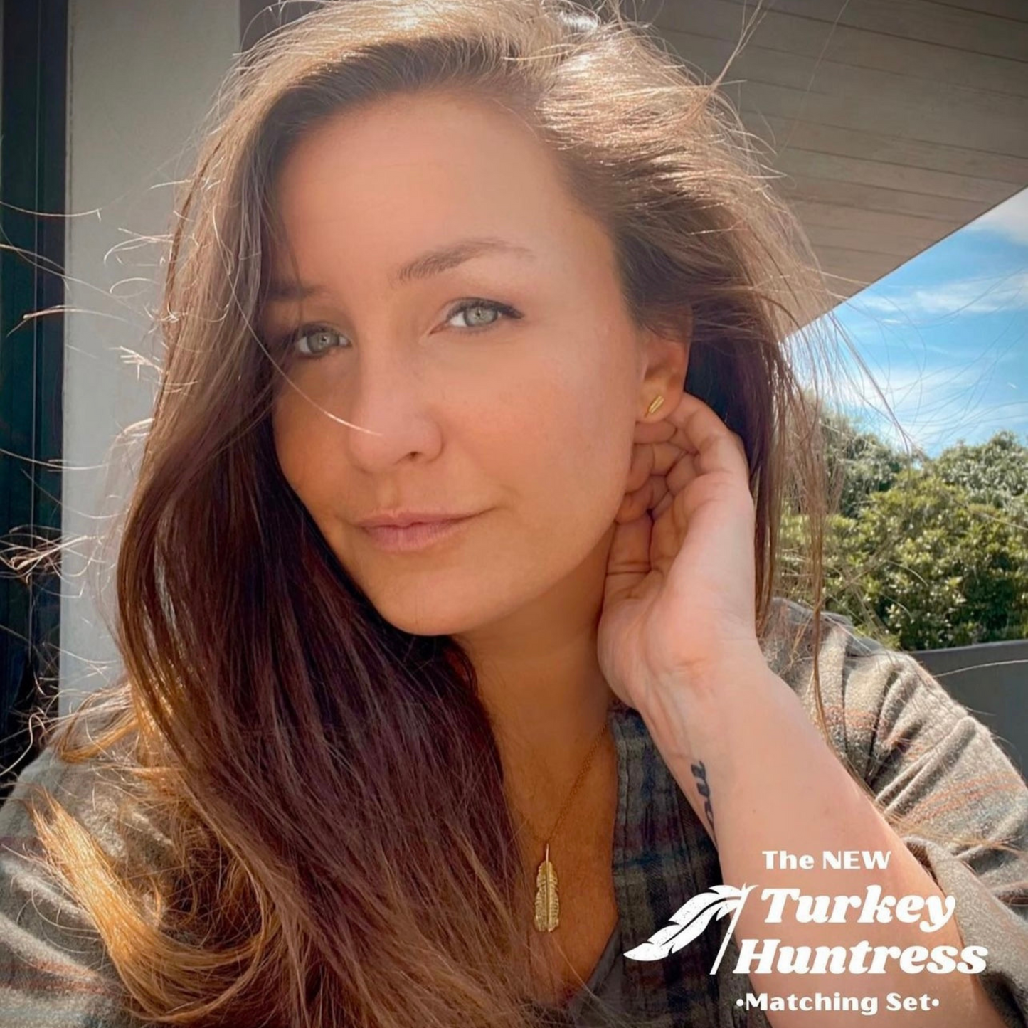 DH Turkey Feather Necklace available in real 18K Gold, Rose Gold & Sterling Silver