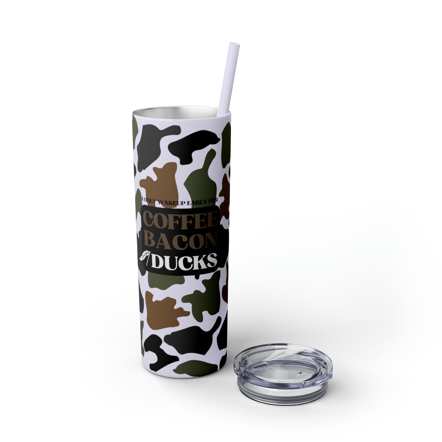 Coffee, Bacon & Ducks Skinny Tumbler with Straw (Light Colors)